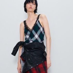 ZARA Plaid Camisole Top Size Small Green